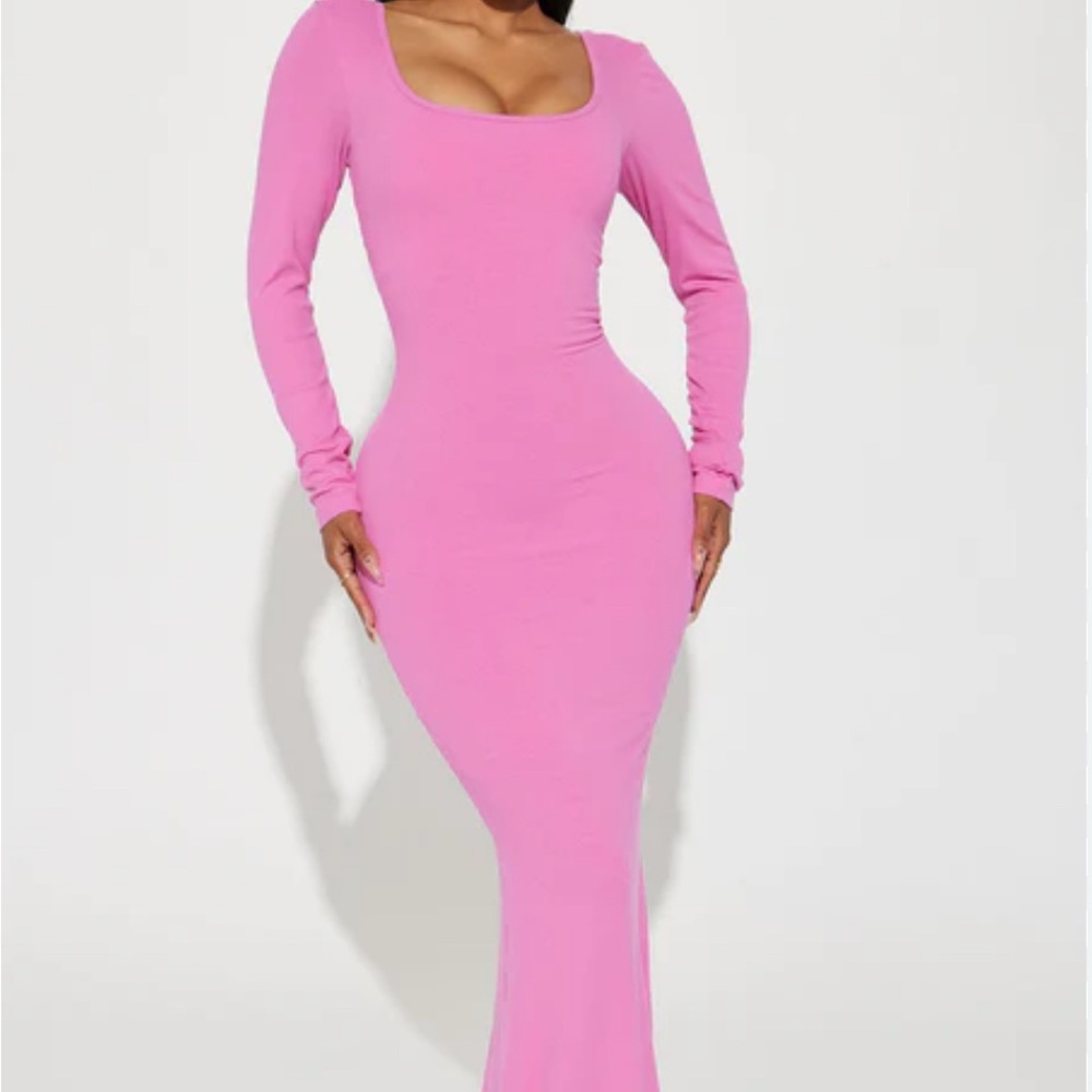 Fashion Nova Vibrant Pink Long Sleeve Dress
